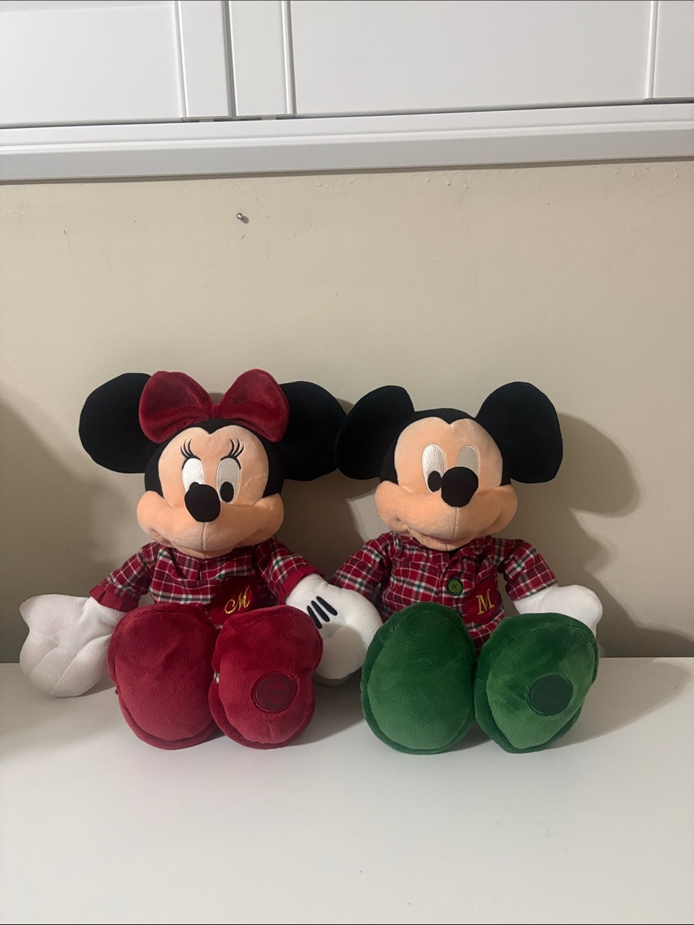 Disney Mickey and Minnie Plaid Pajama Plush Duo - Red & Green